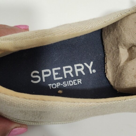 Sperry Top Sider Ivory Beige Sneakers Shoes Women Size 8.5 Leather Laces FLAWS - Picture 9 of 10